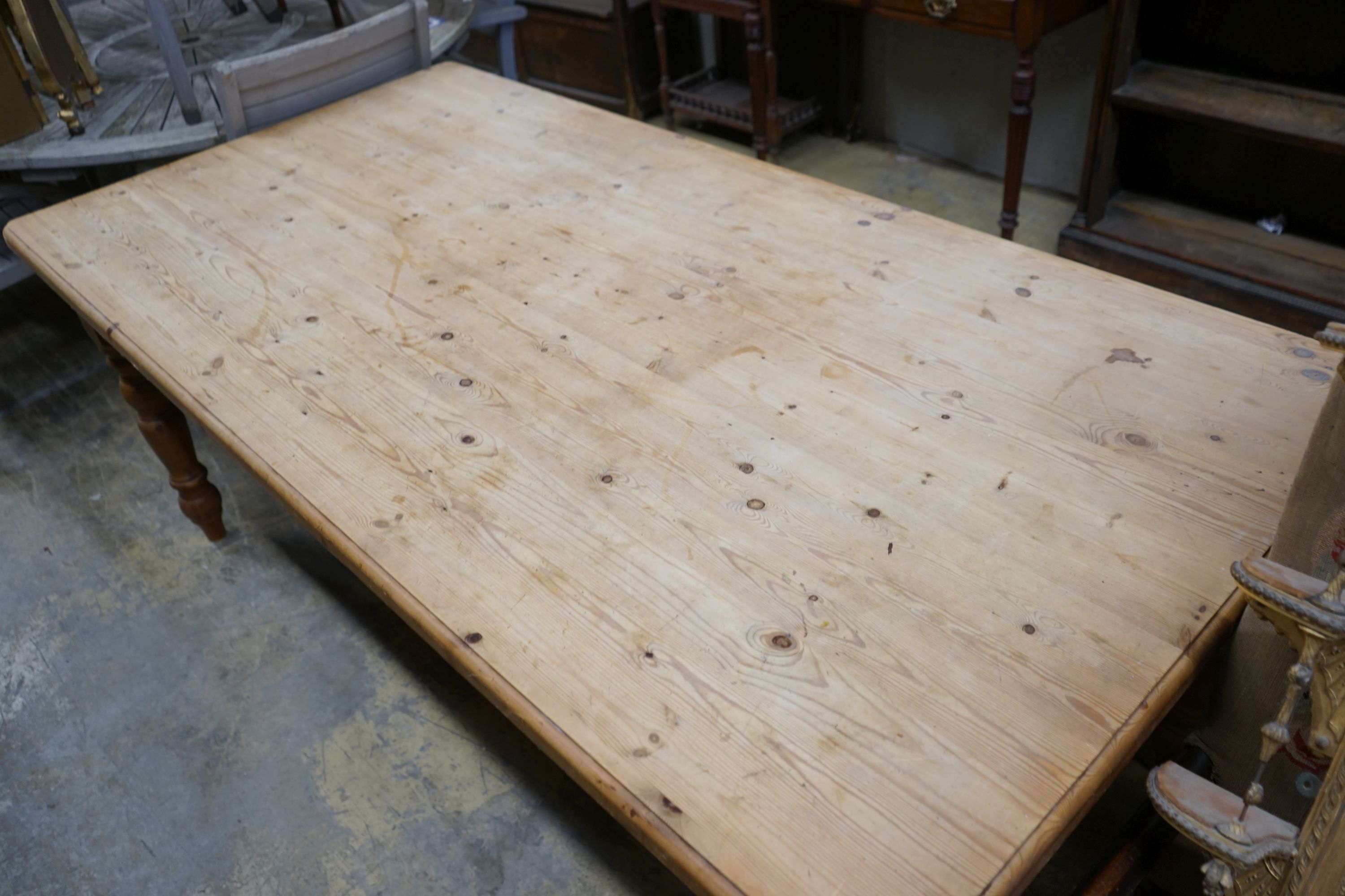 A Victorian style rectangular pine kitchen table, width 200cm, depth 100cm, height 78cm